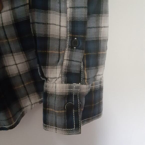 Vintage Roebuck & Co Mens Medium Blue Plaid Button Up Shirt Pearl Snap Western - Picture 4 of 10